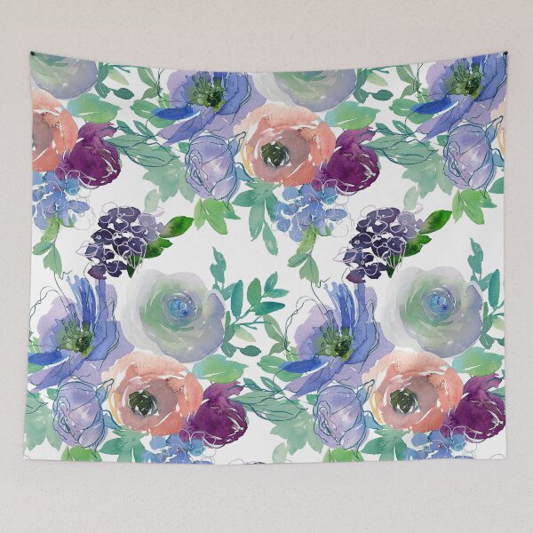 Item preview, Blue, Violet And Pink Floral And Leaf Pattern designed and sold by DEC02.
