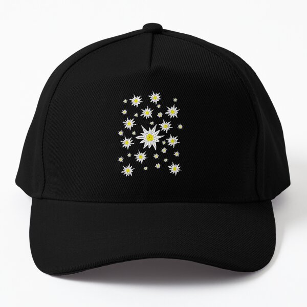 Edelweiss Pattern on Black Baseball Cap