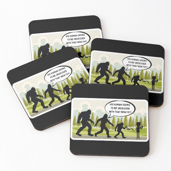 Item preview, Bigfoot Family Walking Their Human Pet Obsessed With Phone Toy designed and sold by MojaveTradePost.
