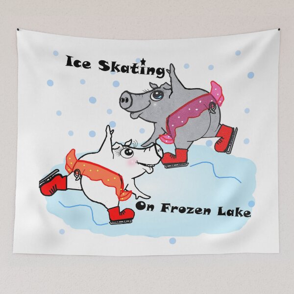 Item preview, Ice skating on the frozen lake - Cute pigs  designed and sold by Shirley cute art .