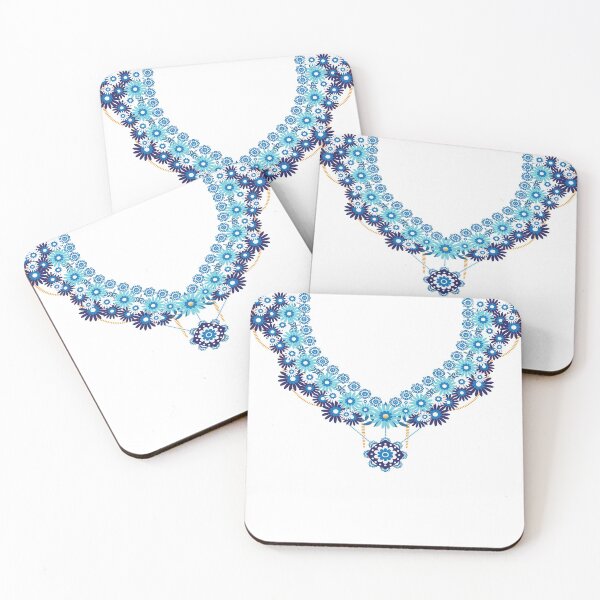 Item preview, Flora Necklace for collar shirts and blouses. Blue ethnic flowers neck line.  designed and sold by Babadollcraft.