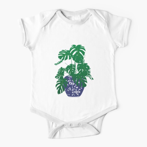 Monstera Plant in Blue and White Plant Pot | Monstera Leaves | House Plants | Pot Plants | Potted Plants | Short Sleeve Baby One-Piece