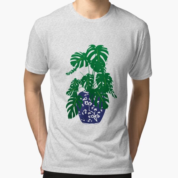 Monstera Plant in Blue and White Plant Pot | Monstera Leaves | House Plants | Pot Plants | Potted Plants | Tri-blend T-Shirt