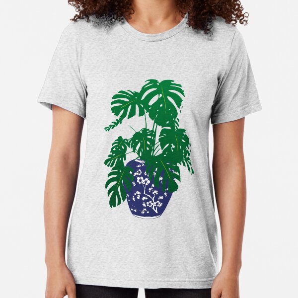 Monstera Plant in Blue and White Plant Pot | Monstera Leaves | House Plants | Pot Plants | Potted Plants | Tri-blend T-Shirt