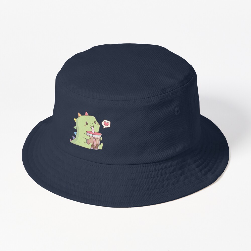 Discover Cute Dino with Rainbow Spikes Loves Bubble Tea Bucket Hat