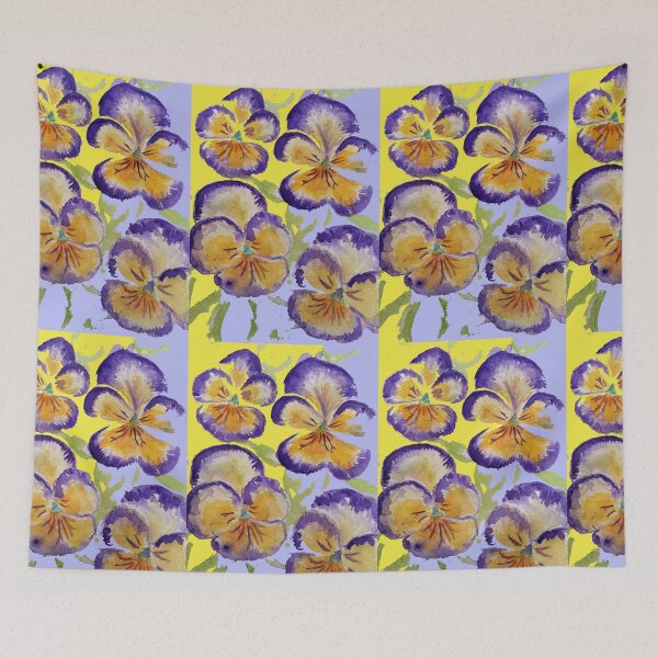 Item preview, Viola Watercolor Purple Floral Pattern on Yellow and Lavender designed and sold by Sarah  Rajkotwala.