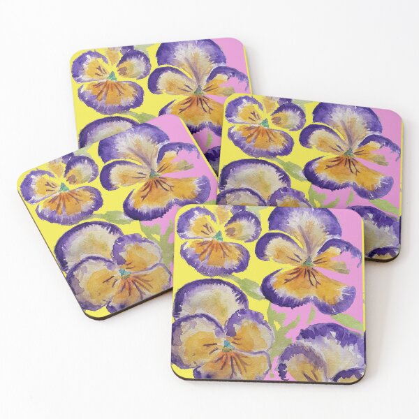 Item preview, Viola Watercolor Purple Floral Pattern on Yellow and Pink Art designed and sold by Sarah  Rajkotwala.