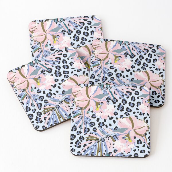 Item preview, Leopard Skin Pattern With Pink orchid flowers and palm leaves. designed and sold by graphic-genie.