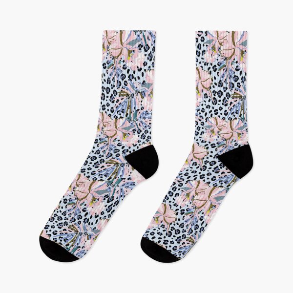 Item preview, Leopard Skin Pattern With Pink orchid flowers and palm leaves. designed and sold by graphic-genie.