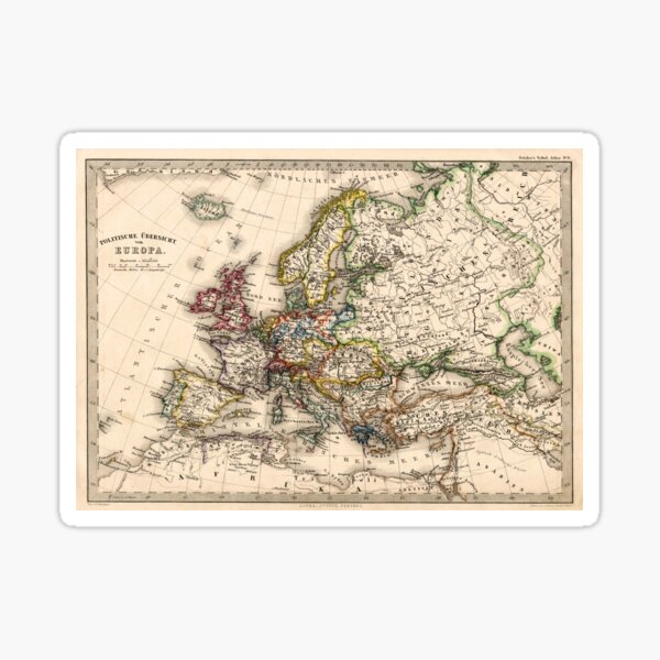 EUROPE 1862 - Vintage Antique Map Art, Unique Classic Style, Aesthetic Original Retro Decor, Old Picture Sticker
