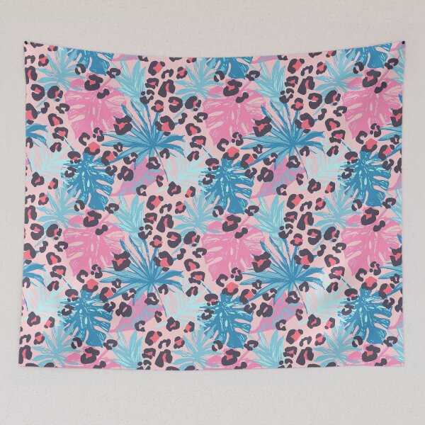 Item preview, Leopard Skin Pattern with Bright tropical leaves, Leopard Skin, cartoon leopard camouflage spots background designed and sold by graphic-genie.