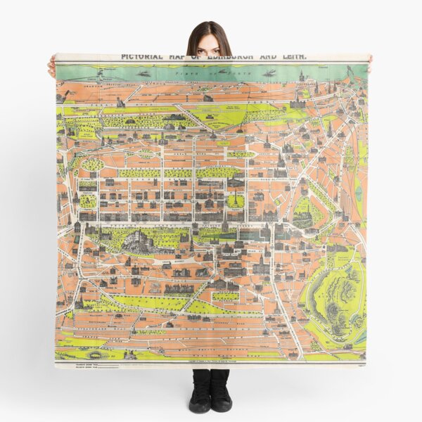 EDINBURGH SCOTLAND UK EUROPE 1935 - Vintage Antique Map Art, Unique Classic Style, Aesthetic Original Retro Decor, Old Picture Scarf