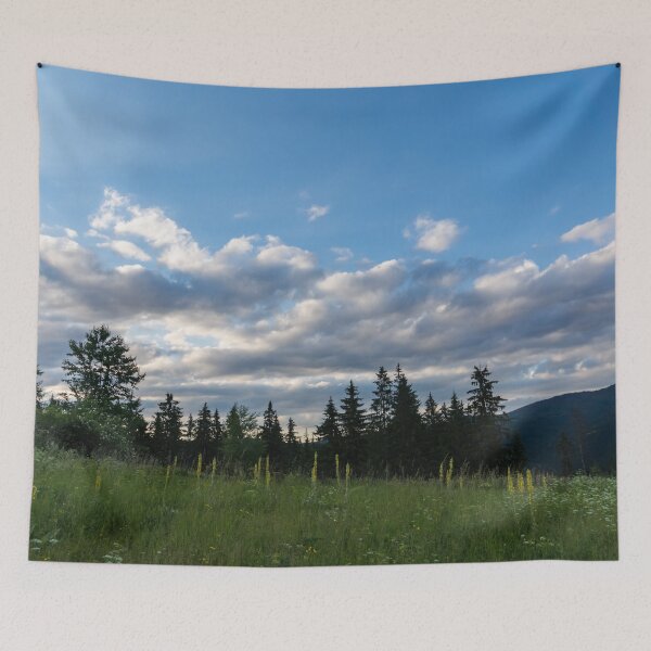Item preview, Summery Mountain Vibe - Blooming Wildflower Meadow and Fluffy Clouds designed and sold by Georgia Mizuleva.