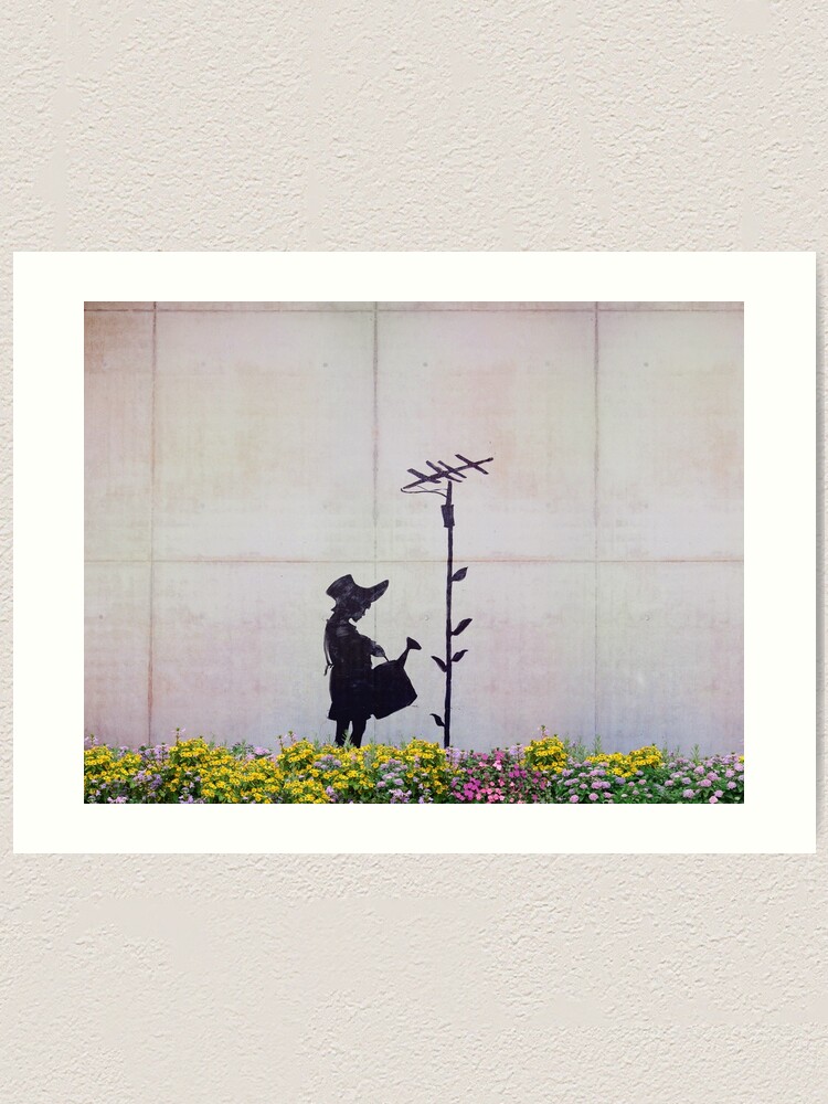 BANKSY Signed - Girl Watering Aerial Flower - Certificate (Banksy Art, Banksy Wall Art, Banksy Gift, Banksy Graffiti 2024 Art)