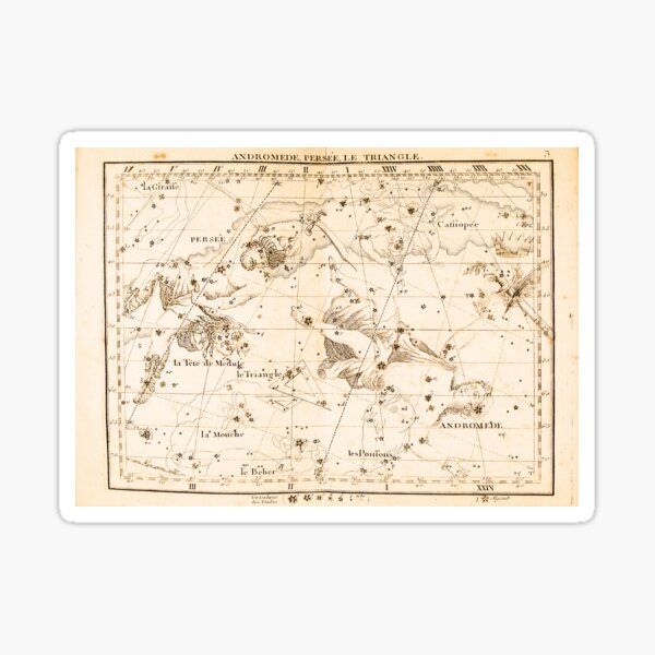 ANDROMEDA PERSEUS ASTRONOMY 1795 - Vintage Antique Map Art, Unique Classic Style, Aesthetic Original Retro Decor, Old Picture Sticker