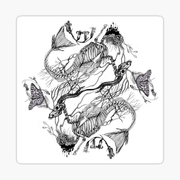 Seagoats and Butterflies, Mythical, Surreal Ink Illustration Sticker