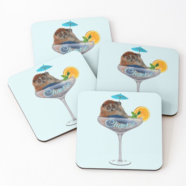 Item preview, Slow loris. Cheers! Fat and funny is sitting in a cocktail glass with cocktail umbrella  designed and sold by saf-saf.