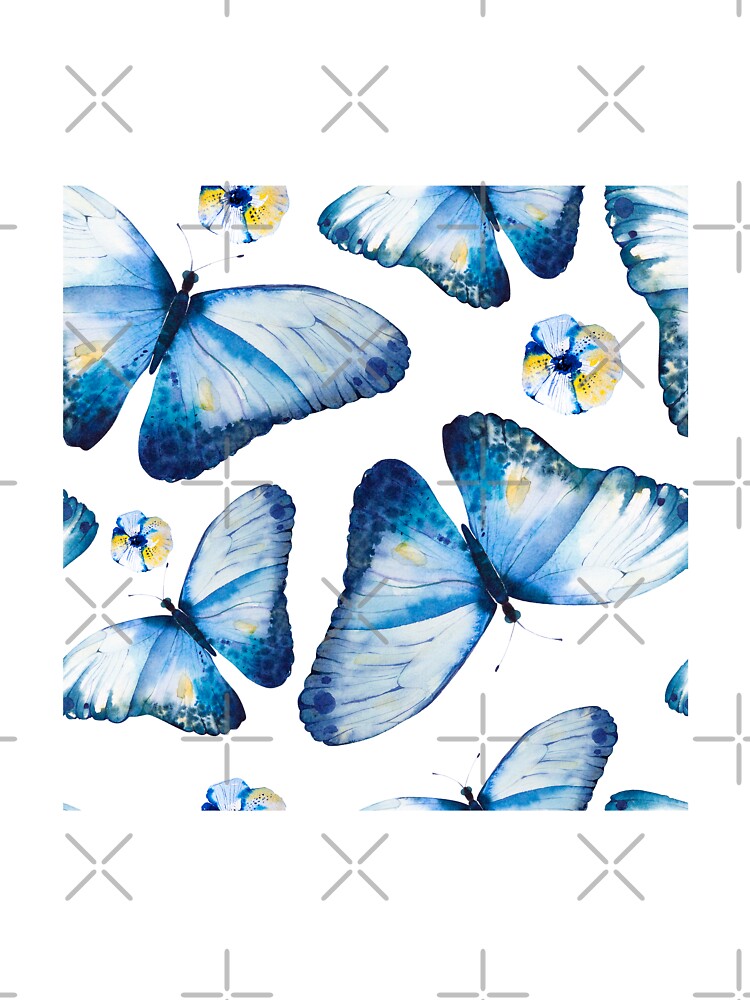 Camiseta para niños «Hermosas mariposas y pensamientos grandes en tonos  azules, diseño de animal print audaz en azul y amarillo pálido, ropa de  moda de declaración clásica, muebles y decoración para el