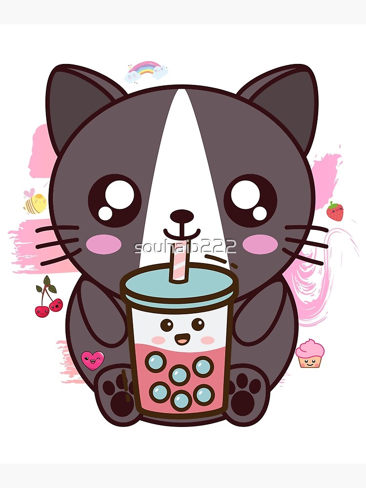 Cat Boba Tea Bubble Tea Anime Kawaii Neko Poster By Souhaib222