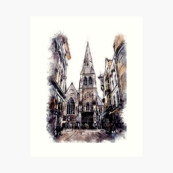 Glasgow City Streets Travel Poster Series watercolor ink edition 07 Art Print