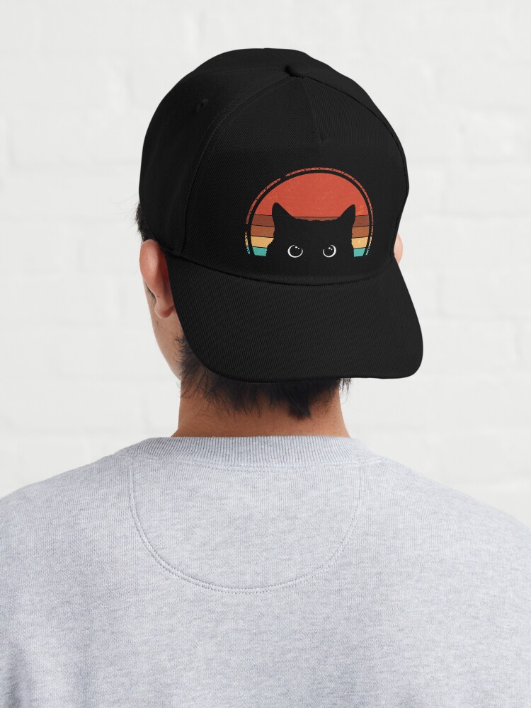 Discover Black Cat Peeking Sunset Vintage Cap
