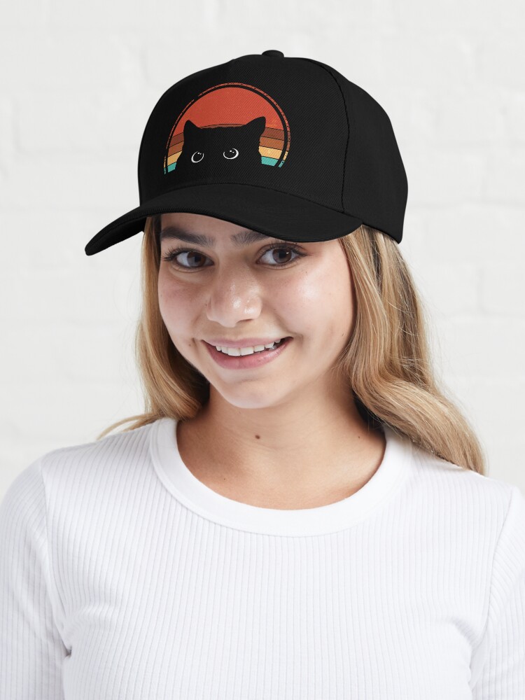 Discover Black Cat Peeking Sunset Vintage Cap