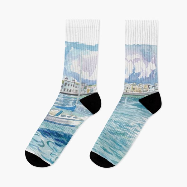 Item preview, Mykonos with Floating Sailing Boat On Turquoise Aegean Waters designed and sold by artshop77.