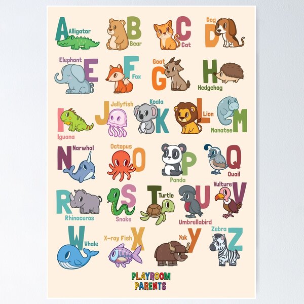 Item preview, Cute Animals Alphabet Poster designed and sold by PlayroomParents.