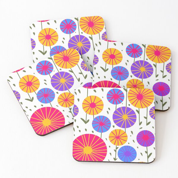 Item preview, Super Bright Stylized Abstract Flowers in Sunset Orange, Blue, Deep Purple and Hot Pink Geometric Pattern designed and sold by cozycaroline.