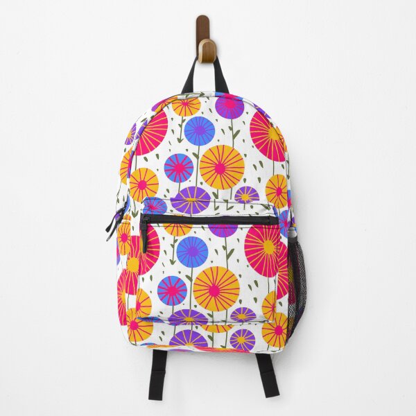 Item preview, Super Bright Stylized Abstract Flowers in Sunset Orange, Blue, Deep Purple and Hot Pink Geometric Pattern designed and sold by cozycaroline.