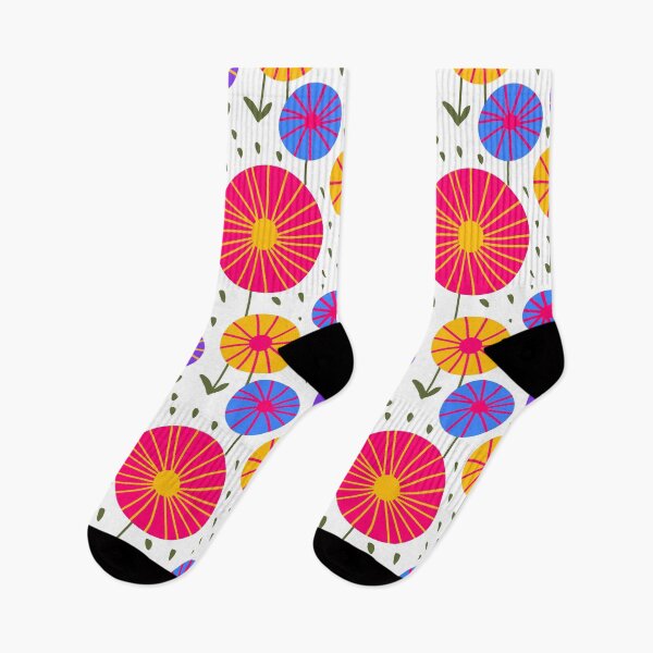 Item preview, Super Bright Stylized Abstract Flowers in Sunset Orange, Blue, Deep Purple and Hot Pink Geometric Pattern designed and sold by cozycaroline.