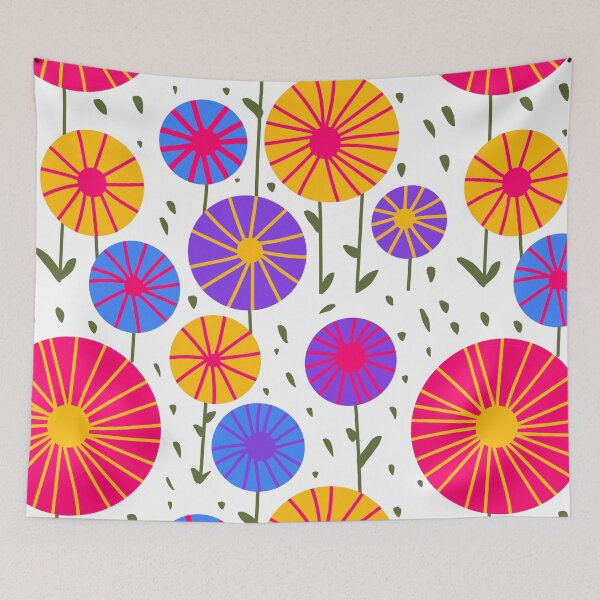 Artikelvorschau, Super Bright Stylized Abstract Flowers in Sunset Orange, Blue, Deep Purple and Hot Pink Geometric Pattern entworfen und verkauft von cozycaroline.