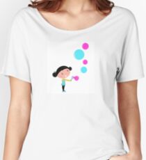Little girl blowing bubbles - cartoon Vector illustration Women's Relaxed Fit T-Shirt