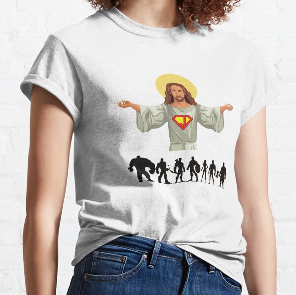 t shirt with jesus and superheroes