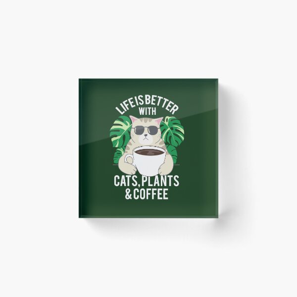 Item preview, cat with coffee and plants designed and sold by tegustaloco.