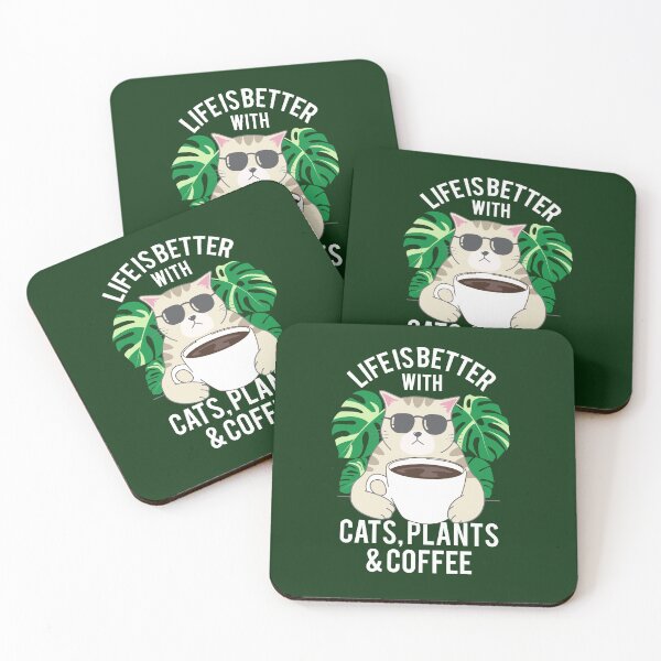 Item preview, cat with coffee and plants designed and sold by tegustaloco.