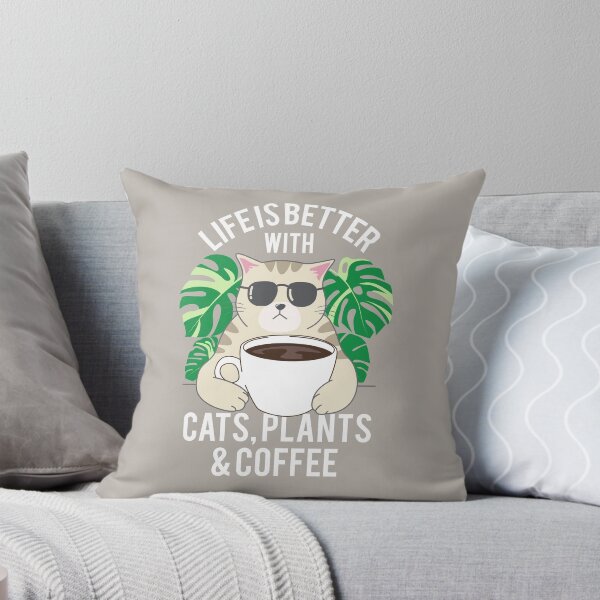 Item preview, cat with coffee and plants designed and sold by tegustaloco.