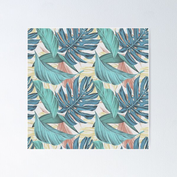 Item preview, Tropical Vibe Leafy Pattern Design in Muted Blues and Greens designed and sold by JulieSouster.