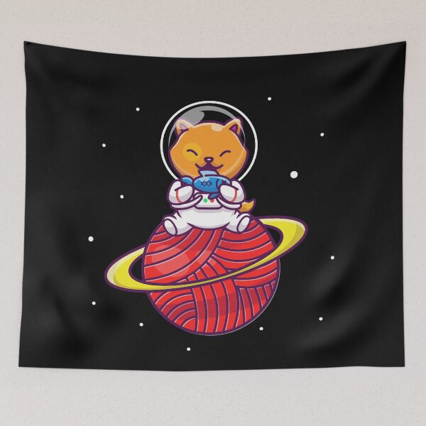 Item preview, Cute Cat Sitting On Planet with fish designed and sold by Red_Stickers.