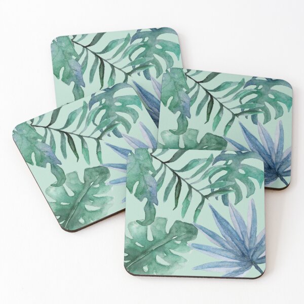 Item preview, Tropical Vibe Leafy Pattern in Blues and Teals designed and sold by JulieSouster.