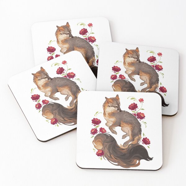 Item preview, Grey fox with red flowers  designed and sold by Giulialibard.