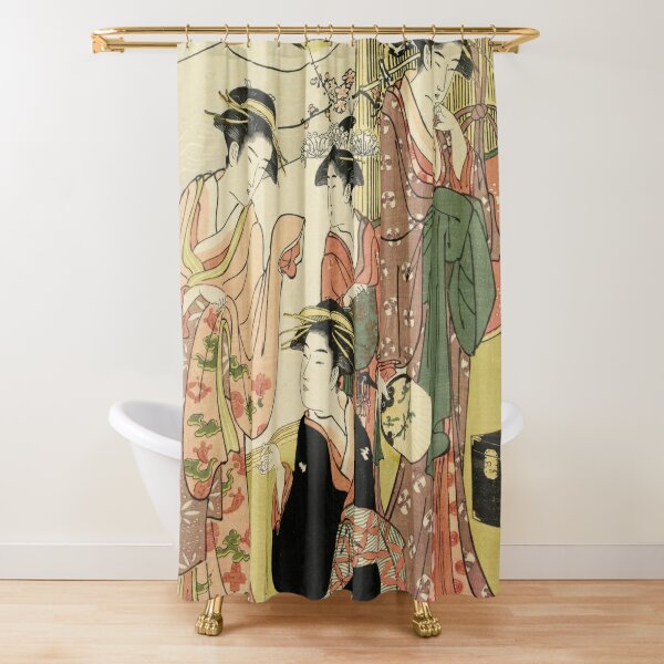 A party of merrymakers at a tea-house in the Yoshiwara Shower Curtain