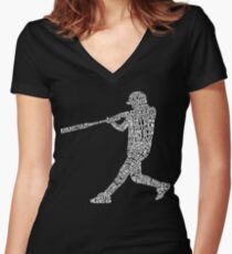 Baseball Softball Player Calligram Women's Fitted V-Neck T-Shirt
