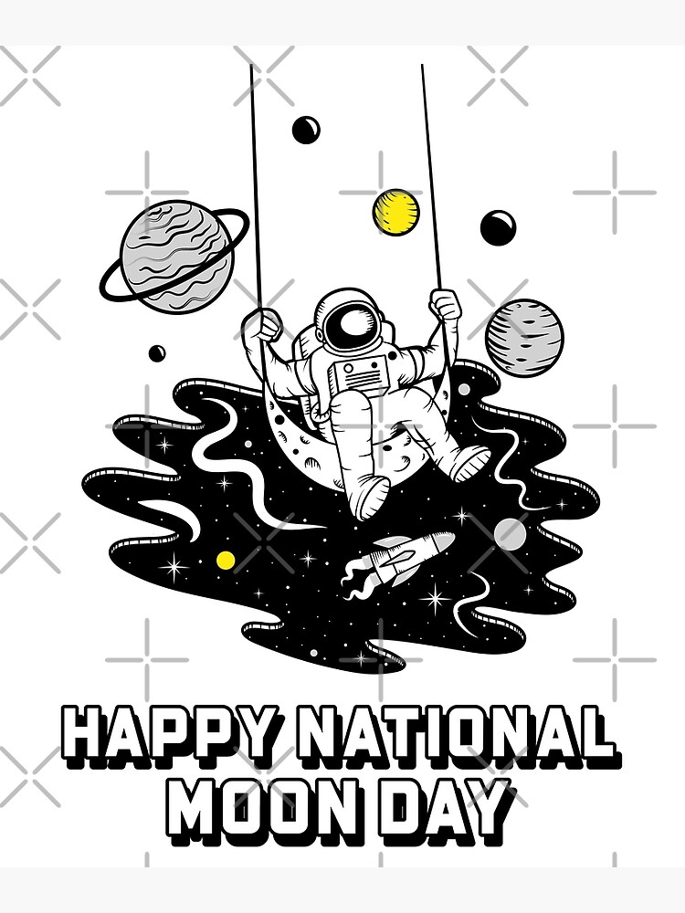 "Happy national moon day astronaut in space on swing" Art Print for