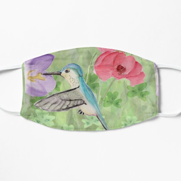 Blue hummingbird watercolor & digital doodle Flat Mask