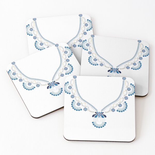 Item preview, Flora Necklace for collar shirts and blouses. Blue ethnic flowers neck line.  designed and sold by Babadollcraft.