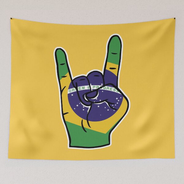 Artikelvorschau, Brazil Flag Rock On Hand entworfen und verkauft von SLAG-Creative.