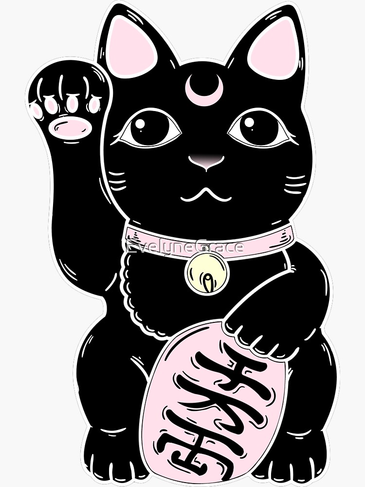 "Lucky Cat Black" Sticker for Sale by EvelyneGrace Redbubble