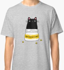 FUR ANTIDEPRESSANT . Cute black cat illustration. A gift for a pet lover. Classic T-Shirt
