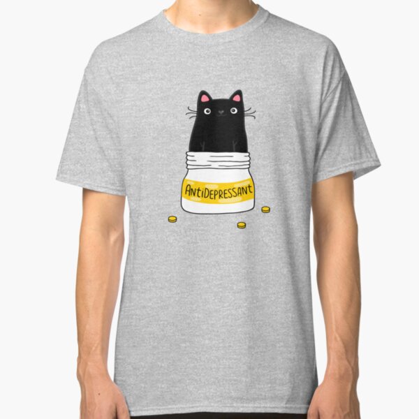 FUR ANTIDEPRESSANT . Cute black cat illustration. A gift for a pet lover. Classic T-Shirt